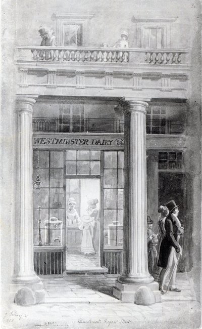 Journal de Westminster, Le Quadrant, Regent Street, Londres 1825 - George Snr Scharf